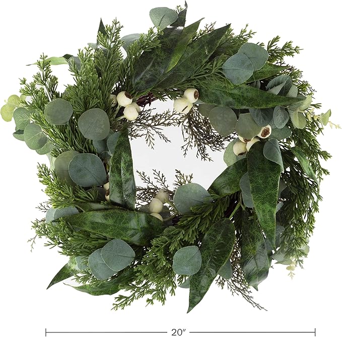 Eucalyptus Wreath - 20-Inch Artificial Spring, Summer, or Fall Wreath for Home Decor - Wreaths for Indoors or Covered Patio Use Only by Pure Garden