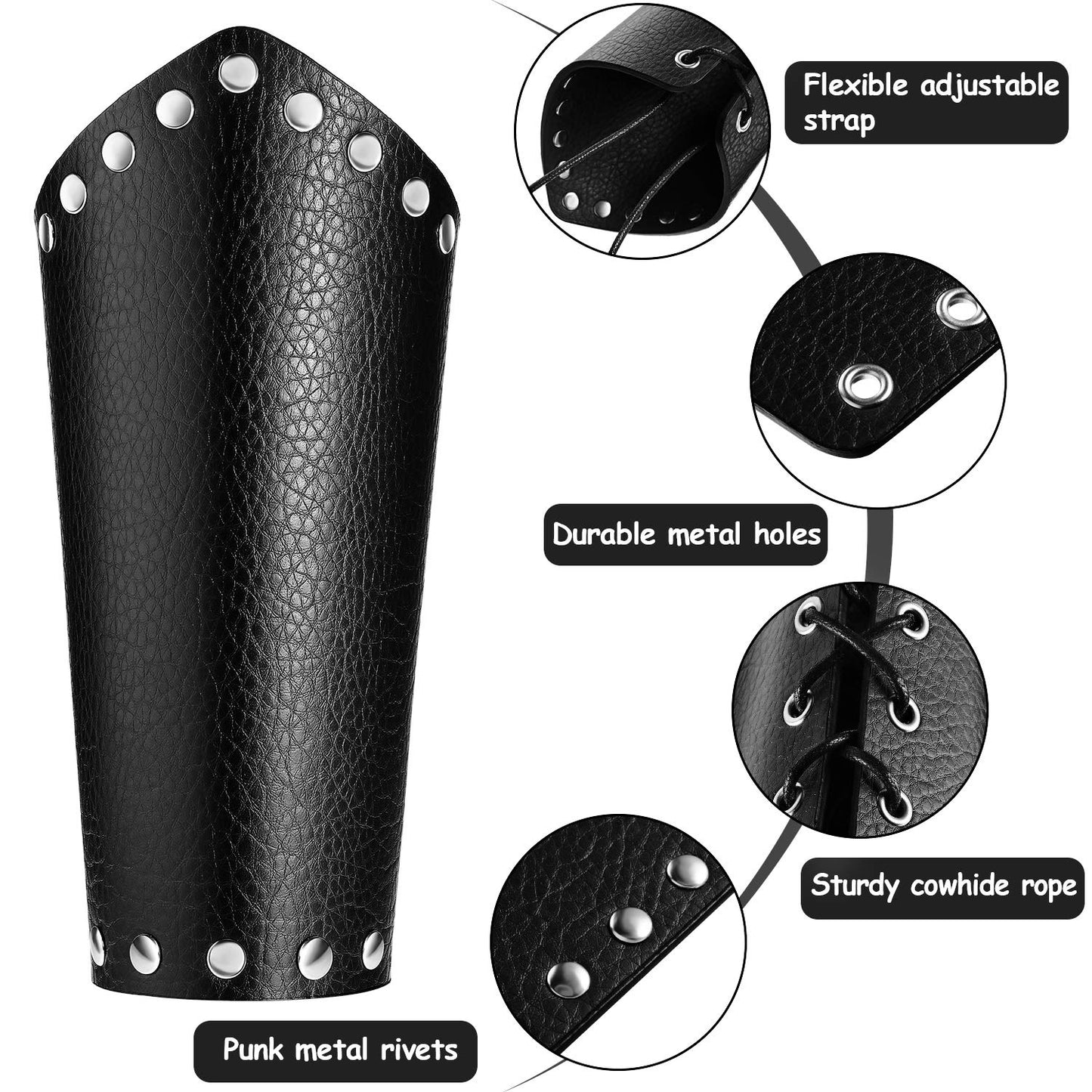 2 Pieces Unisex Faux Leather Gauntlet Wristband Arm Guards Viking Wrist Guard Medieval Knight Bracers for Steampunk Cosplay Party Accessories (Black)