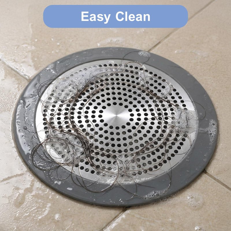 Shower Drain Hair Catcher, 5.7in Stainless Steel Bathtub Hair Catcher Drain Cover Bathroom Tub Sink Protector Flat Shower Drains Cover with Silicone Rim