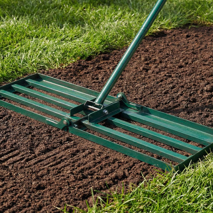 Gisafai Lawn Leveling Rake 30"x10" Heavy Duty Carbon Steel, 72" Adjustable Long Handle, Leveler Tool for Yard Garden Golf Course Soil Dirt Ground Surface Leveling