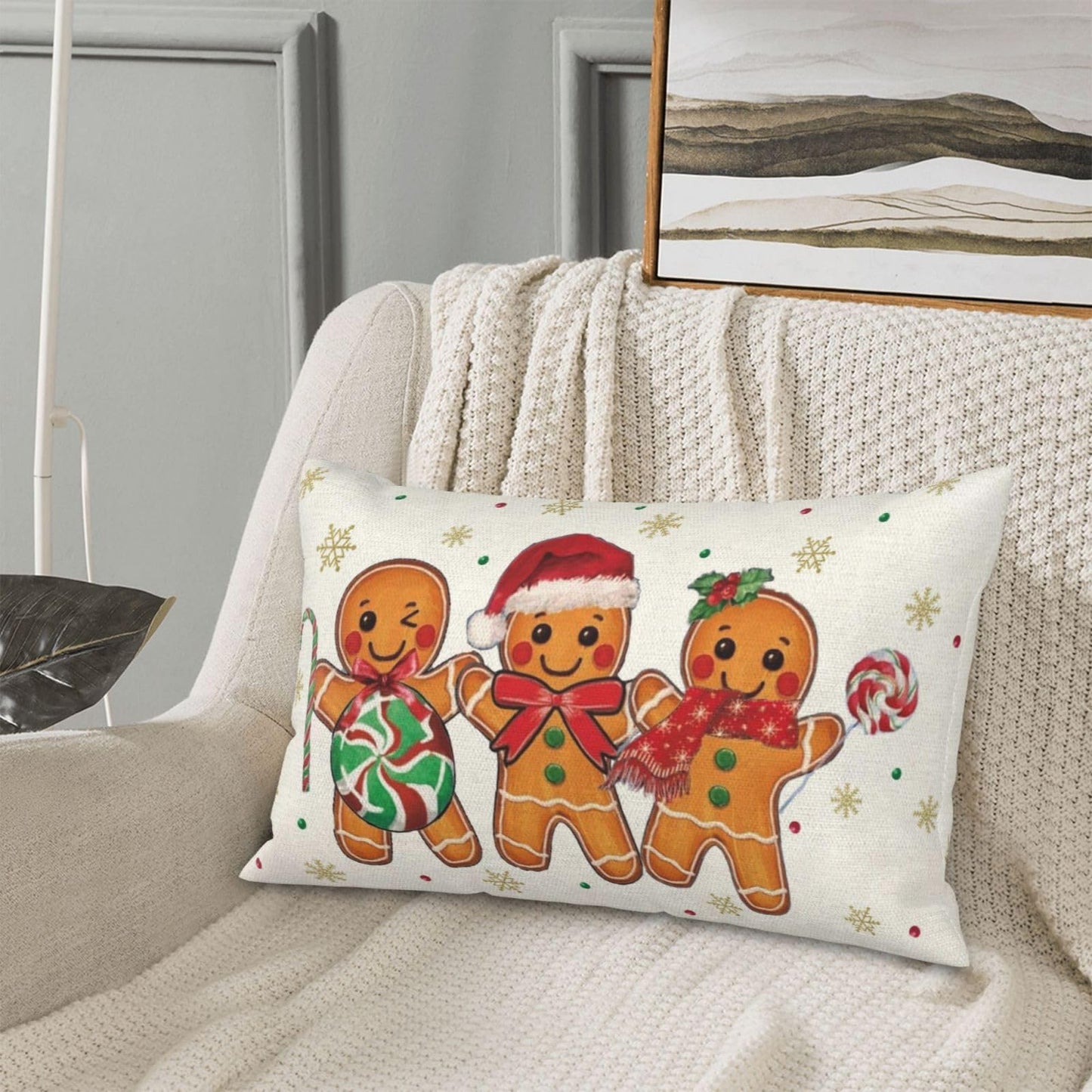 OFIRD Christmas Pillow Covers 12x20 Pack of 2 Brown Gingerbread Man Snowflake Throw Pillow Covers Winter Holiday Decorative Pillowcase Farmhouse Linen Cushion Case for Sofa Couch Christmas Decor