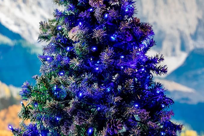 Novelty Lights 12-Pack, 50 Feet 100 LED Blue Christmas Mini Light String on Green Wire, 5mm Wide Angle Bulbs, Connectable, Indoor/Outdoor Decor, UL Listed