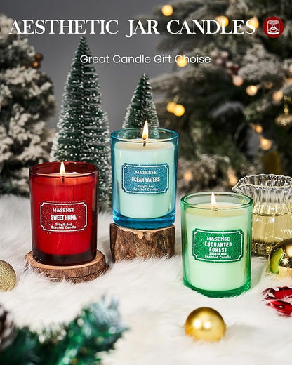 M&SENSE Cinnamon Apple Scented Candles, Classic Size 8.8 oz Glitter Jar Candles, Holiday Candles Gifts for Women, Strong Scented Natural Soy Candle For Winter Home Decor, 50 Hours Long Burning Candles