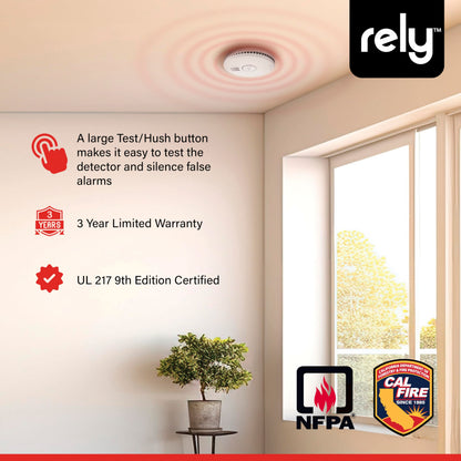 Rely Essentials 5400 Smoke Alarm – Hardwired AC Powered with Battery Backup - Photoelectric Smoke Detector - Interconnect, Easy Install – 1 Pack