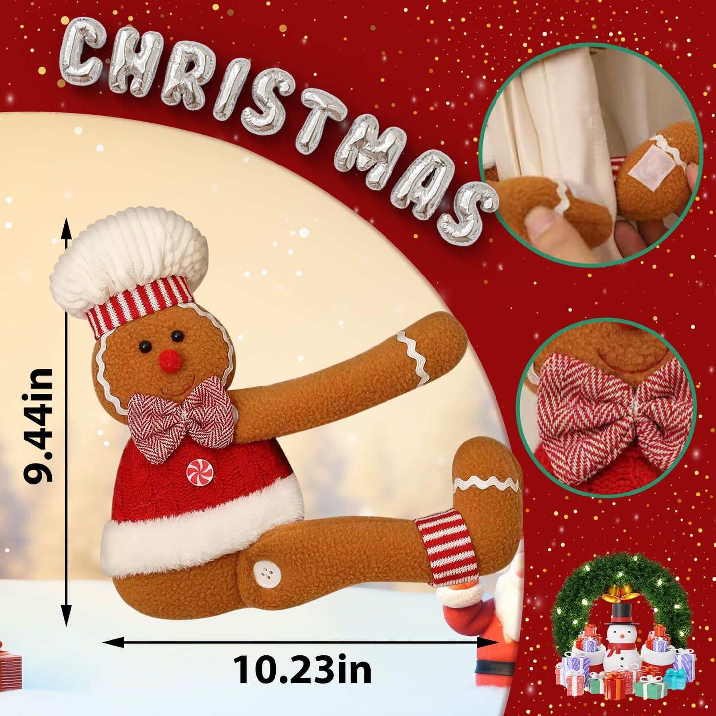 Ftuuo Gingerbread Christmas Tree Topper Decorations, Funny Xmas Plush Stuffed Gingerbread Ornament Doll Tree Hugger Decor for Curtain Wine Bottle Christmas Tree Holiday Home Decor (Man)
