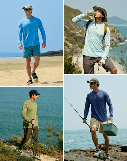Pudolla Men's Sun Protection Shirts UV SPF UPF 50+ Long Sleeve Lightweight Quick Dry Shirts(Blue Gradient Shoal L)