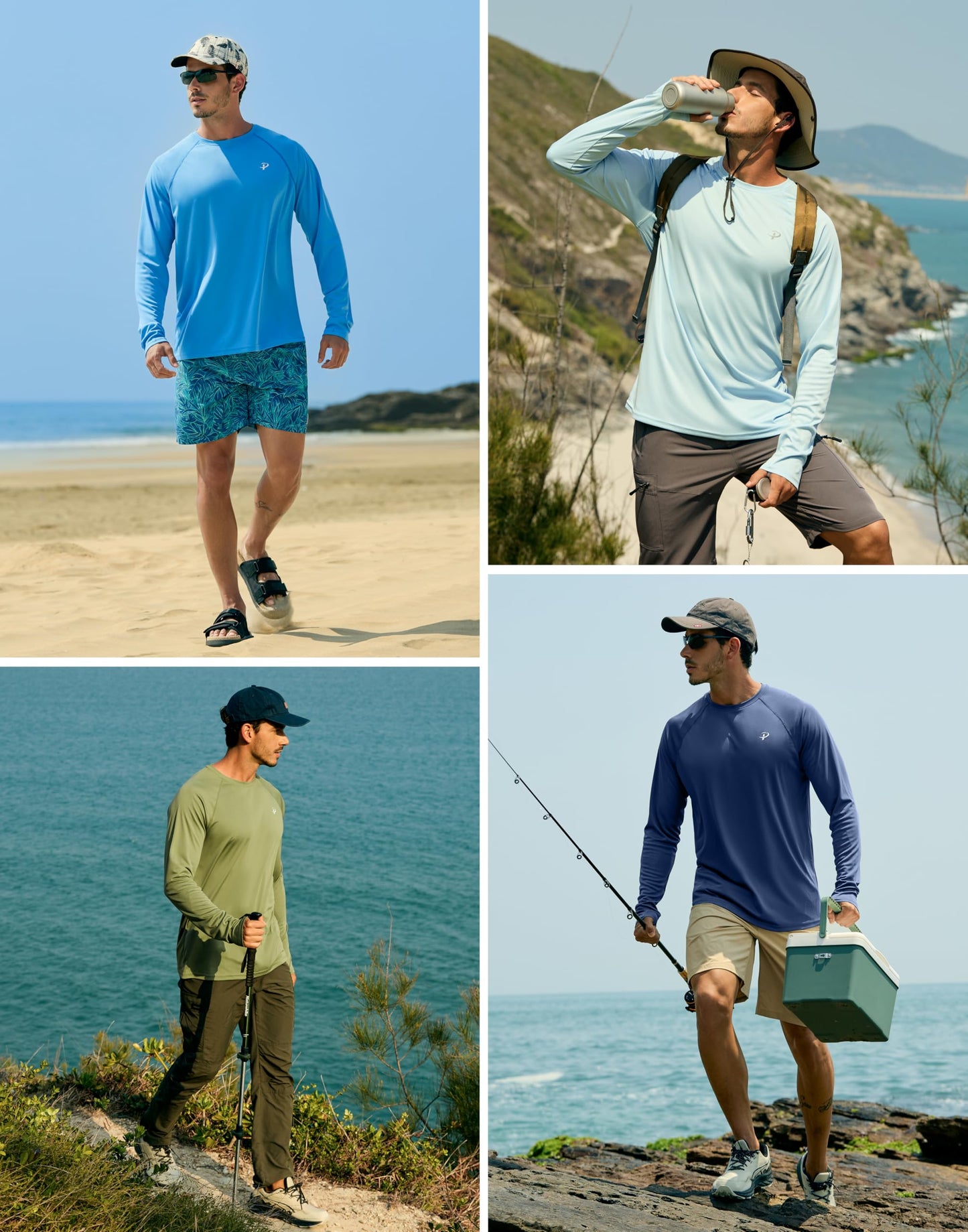 Pudolla Mens Sun Protection Shirts UV SPF T-Shirts UPF 50+ Long Sleeve Rash Guard Fishing Beach Quick Dry(White L)