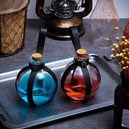 Patelai 2 Pcs Halloween Glass Potion Bottles with Belt Cork Renaissance Witch Costume Accessories Witch Props Potion Bottle for Halloween Party Decor Cosplay DIY Crafts Gift (Black)