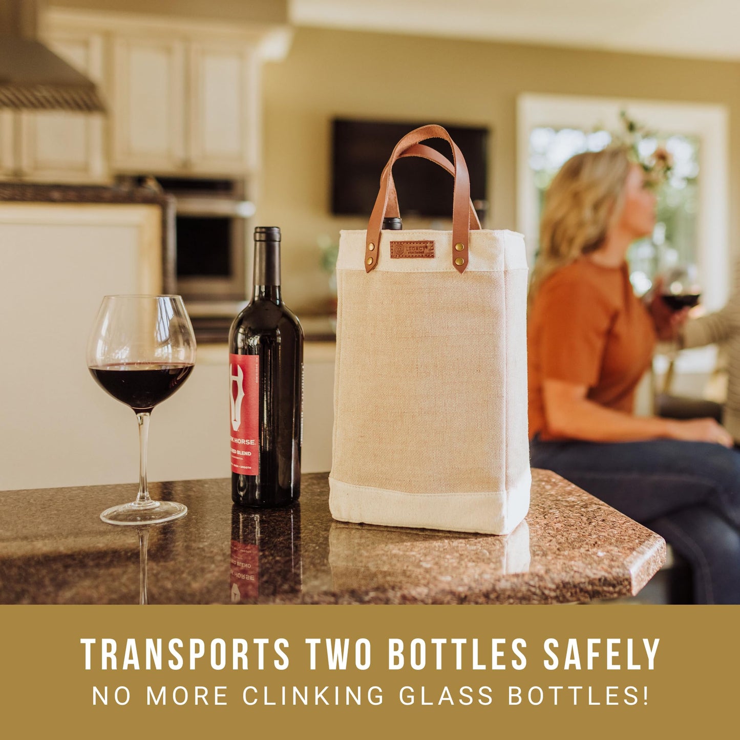 LEGACY - a Picnic Time brand - Pinot Jute 2 Bottle Insulated Wine Bag - Wine Tote Bag - Wine Gift Bag, (Beige)