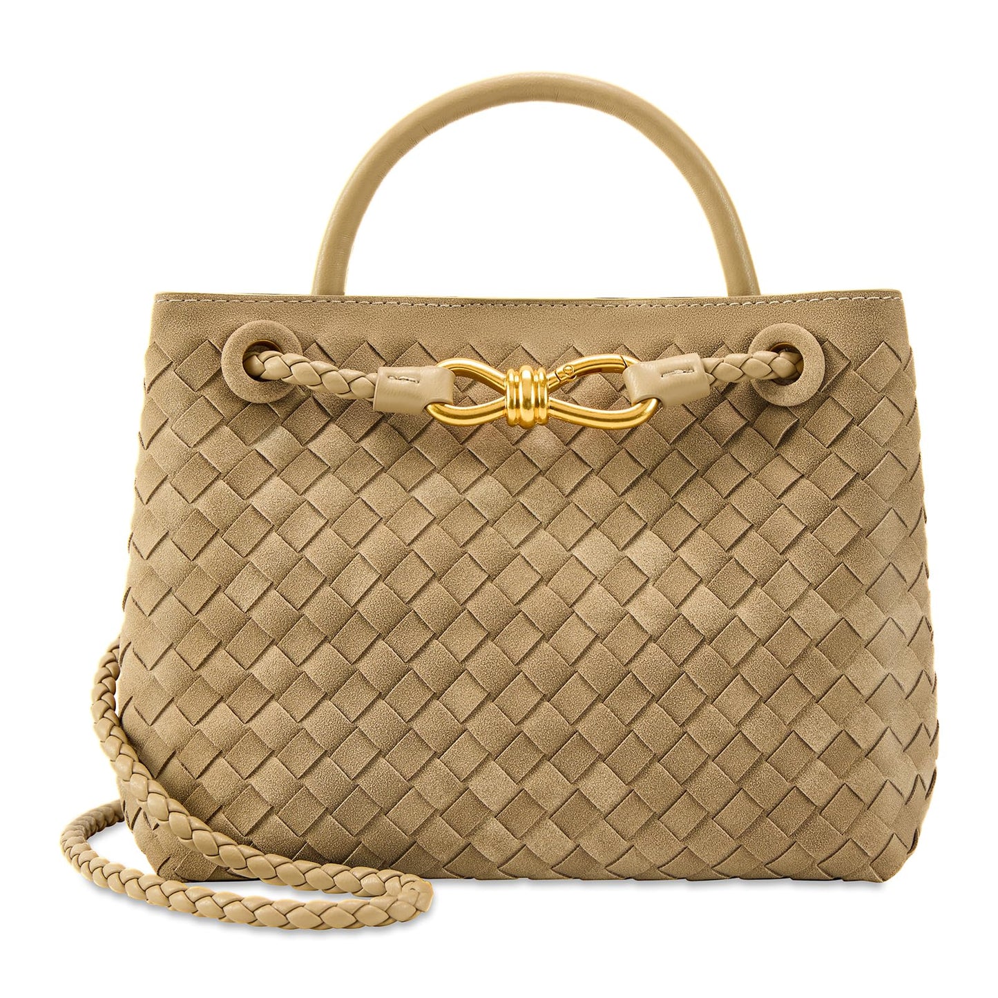 Suede Woven Tote Bag for Women Leather Shoulder Handbag Designer Top Handle Purses(Pine Tea Color)