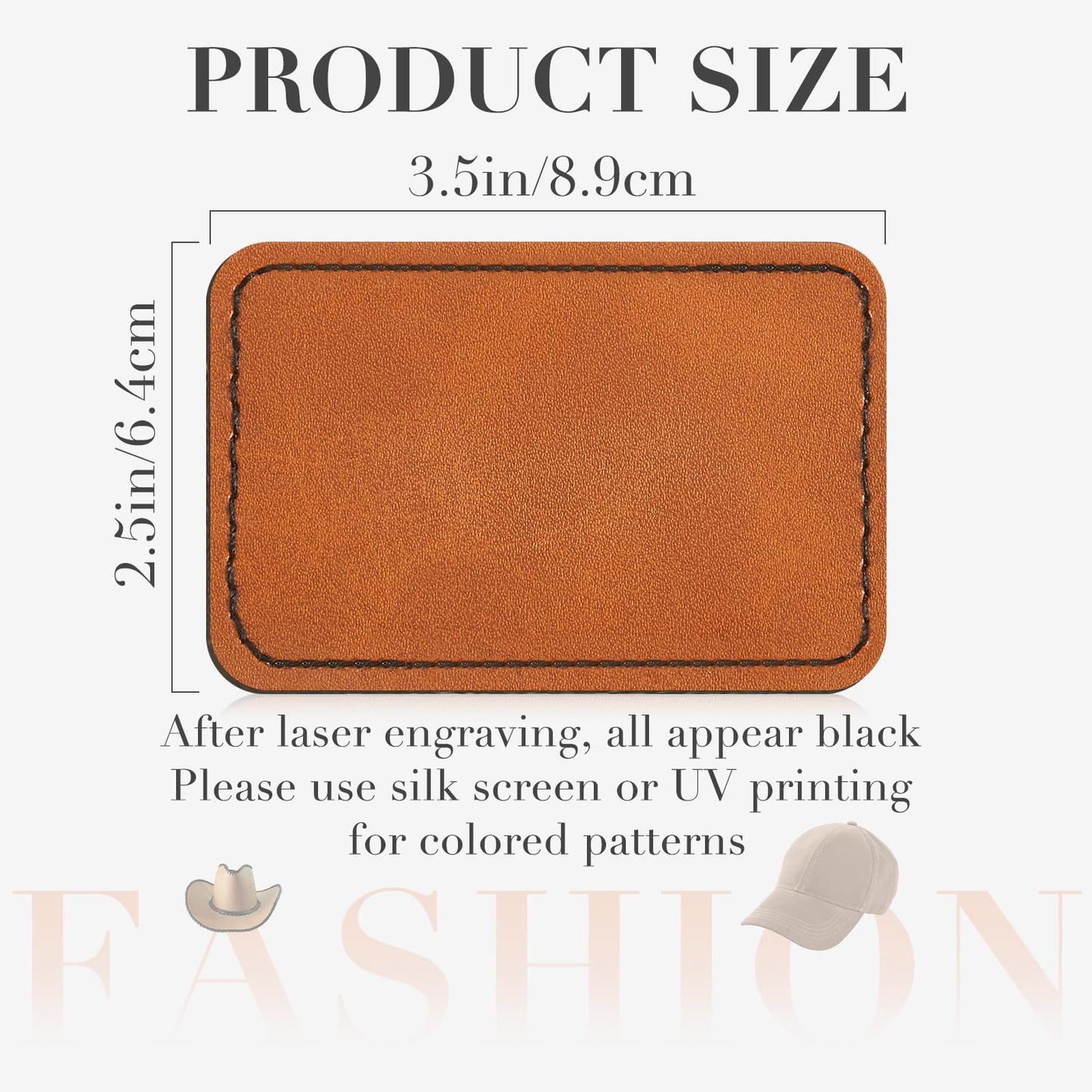 Dunzy 60 Pcs Leather Hat Patches Blank Leatherette Hat Patch with Adhesive Rectangle Laserable Leatherette Patch for Hats Custom Fabric Sew Laser Engraving DIY(Khaki,3.5 x 2.5 Inch)