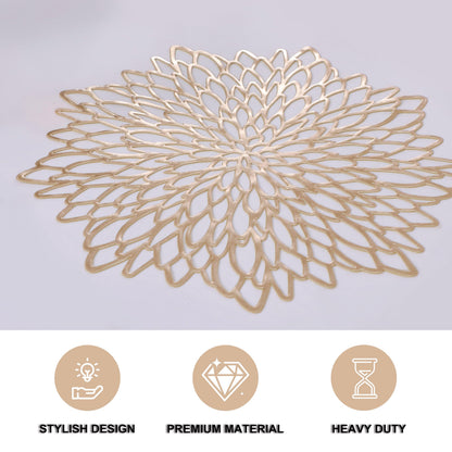 Snowkingdom Set of 12 Gold Metallic Placemats Laminated Vinyl Round Leaf Dinning Table Place Mats Bulk Decorative Halloween Thanksgiving Christmas Party Wedding Holiday Festival