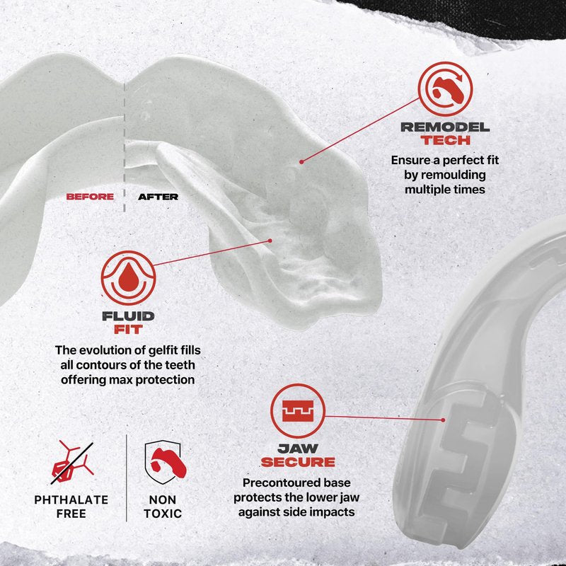 SAFEJAWZ Mouth Guard, Slim Fit Mouthguard for Adults with Case, Easy Fit Remoldable Mouthpiece for Football, Boxing, Lacrosse, MMA, Basketball & All Contact Sports (Adult 12+ Years, Clear)