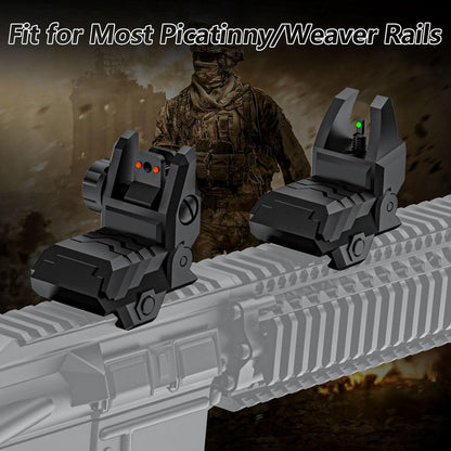 JORMIX Folding Fiber Optic Sights Flip Up Sights Front and Rear Back up Sights for Picatinny Weaver Rails with Red Green Full Dots Polymer (Front Green+Back Red)