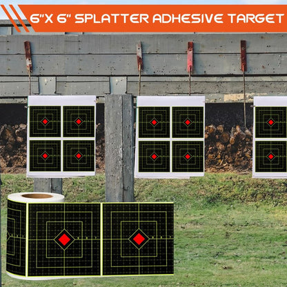 Teyva Daily 100 Pcs 6''/3'' Shooting Splatter Target Stickers Self Adhesive Reactive Splatter Targets Paper Roll for BB Gun Pellet Gun Airsoft Rifle Indoor Outdoor Shooting Range(6 Inch,Square)