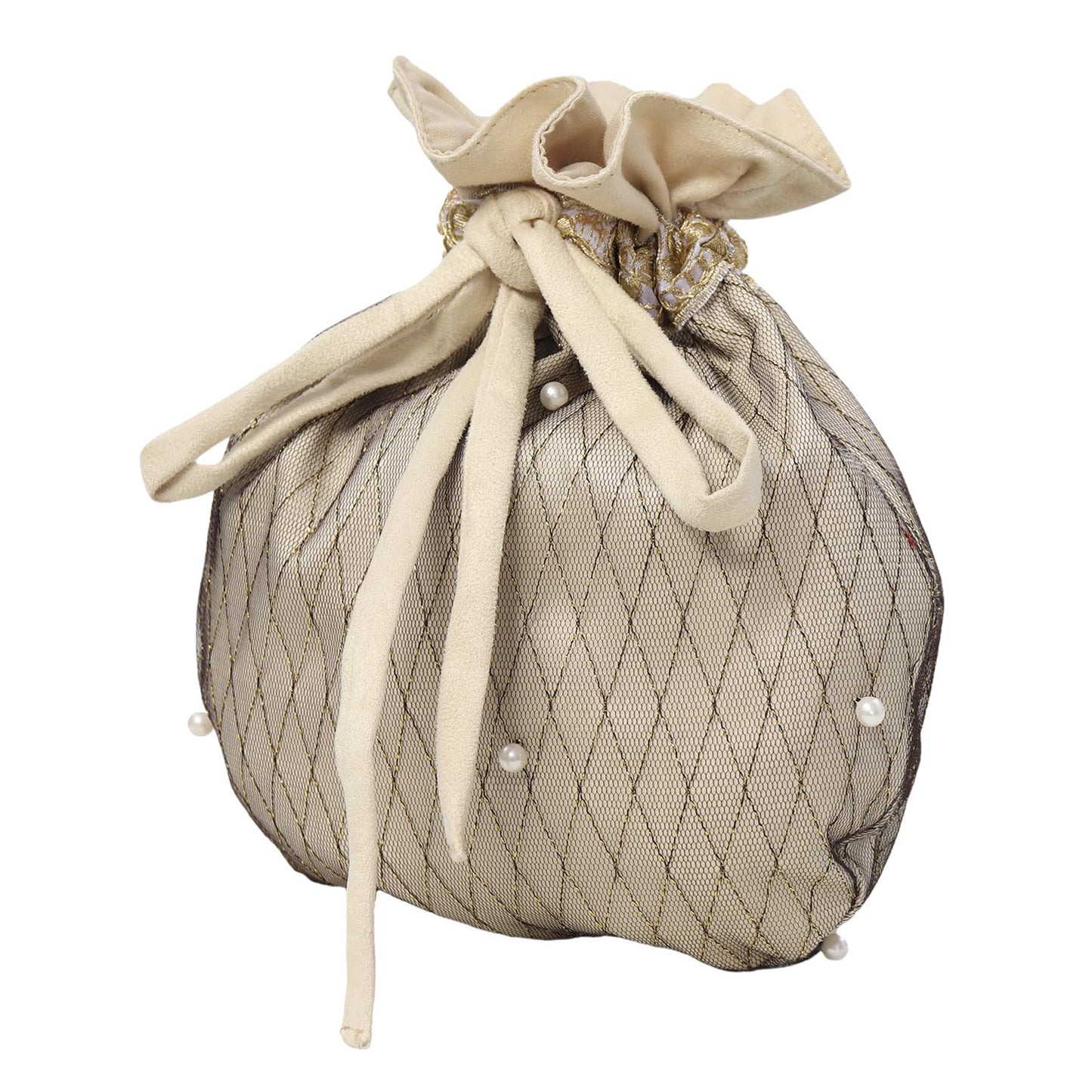 Medieval Velvet Pouch with Beads Drawstring Belt Purse Renaissance Waist Coin Bag for Ren Faire (Ivory)