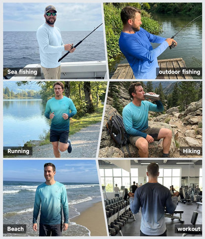 Mens UPF 50+ Long Sleeve Sun Shirts Fishing Rash Guard Uv Protection L