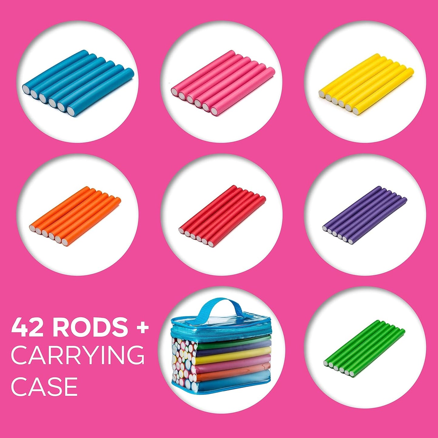 Salon Heatless Flexible Hair Rollers Curlers 42-pack 7" Soft Foam Flexi Twist Curling Rods for Short Long Hair