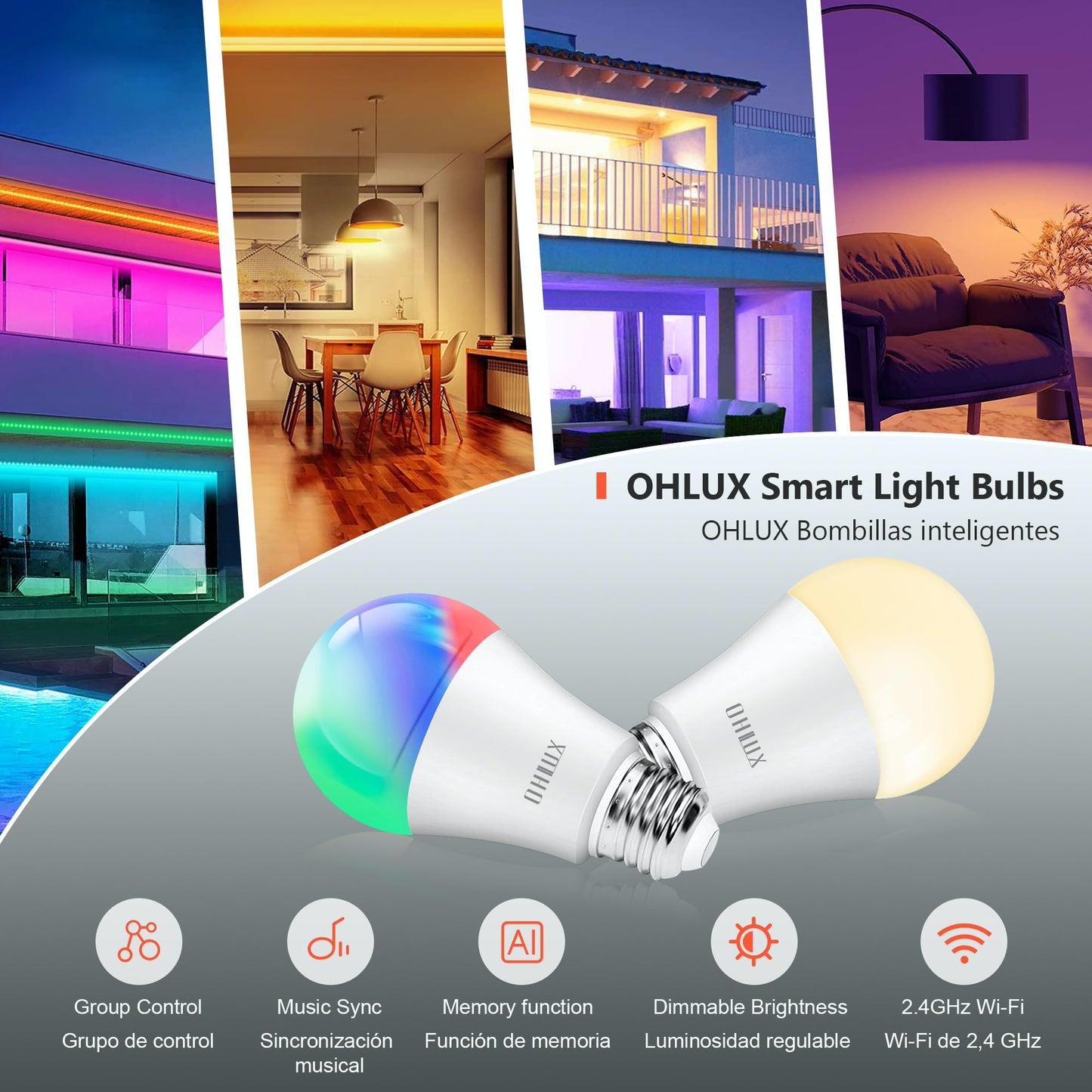 OHLUX 6 Pack E12 Smart Candelabra LED Light Bulbs, Color Changing Compatible with Google Alexa and Smart Life, 4W 40W Equivalent WiFi Candle Bulbs with Remote Control, Timer