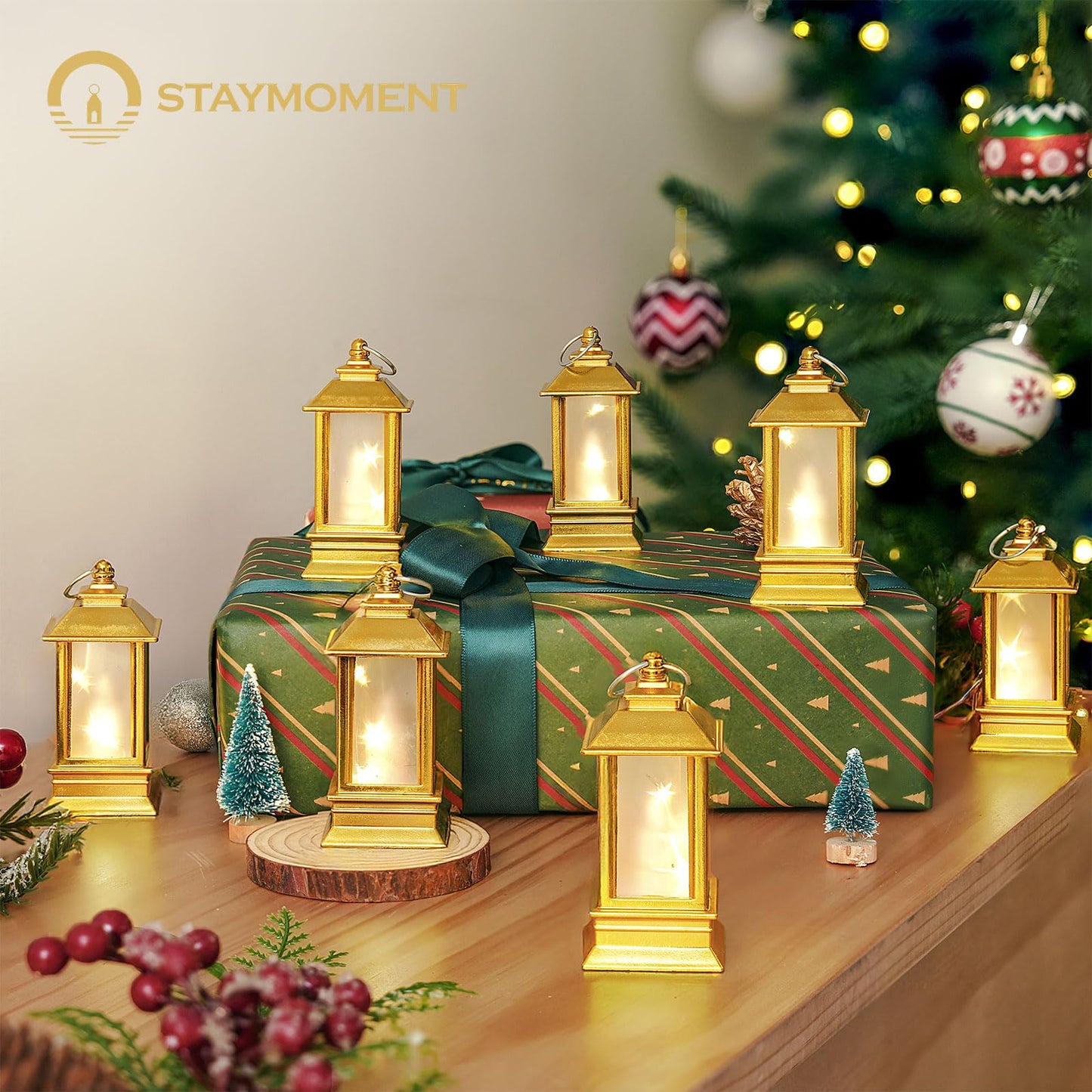 Staymoment Gold Lanterns Decorative Indoor: 24 Pcs Starlight Mini LED Lantern for Centerpiece Table Decorations Halloween Christmas Wedding Party Camping Decor