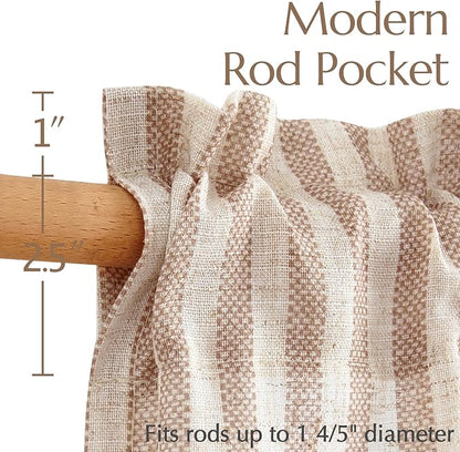 jinchan Striped Linen Kitchen Curtains 36 Inches Length Tier Curtains Farmhouse Modern Cafe Style Small Window Treatments Airy Light Filtering Rod Pocket for Living Room Bathroom 2 Panels Tan