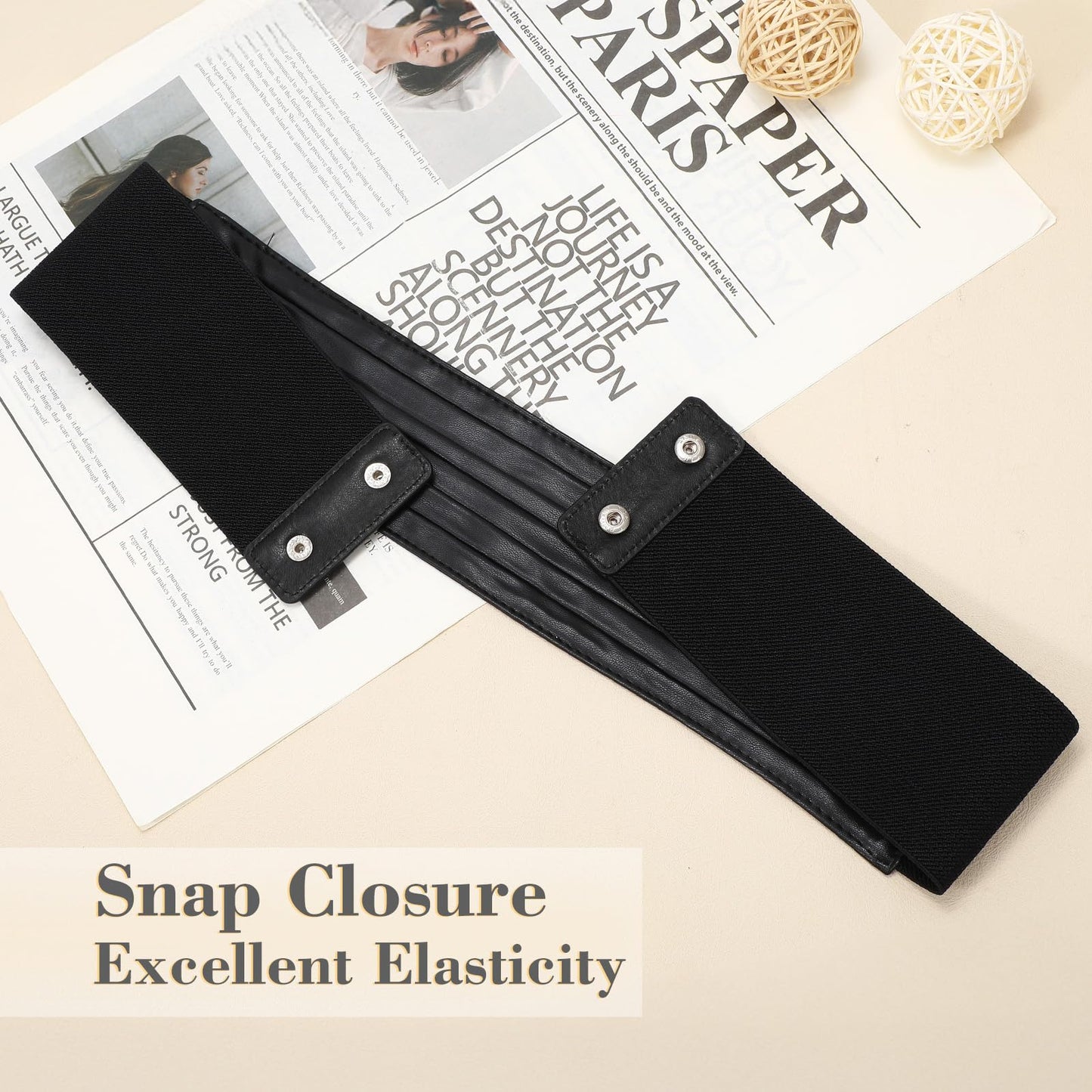 SANSTHS Women Wide Elastic Belts for Dresses Vintage Fashion Stretchy Waist Belts Ladies Cinch Belts Leather Waistband,Black,S