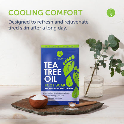 14oz Tea Tree Oil Foot Soak with Epsom Salt and Mint by Truremedy Naturals - Foot Soaking Salts for Dry and Tired Feet - Gently Exfoliates and Refreshes Feet for Soft, Supple Skin