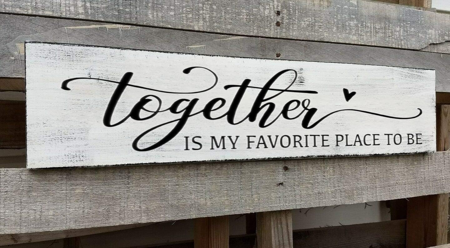 Together is My Favorite Place to Be Sign, Couples Bedroom Wall Decor Above Bed Modern Farmhouse Rustic Family Signs Master Bedroom Wall Decor Hanging Wall Plaques with Sayings 6x18 Inch