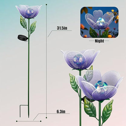 Flower Solar Lights for Outside,2 Pack Metal Flower Solar Lights for Outside,Tulip Solar Powered Garden Light Outdoor Decor,Housewarming Ornament for Patio, Lawn, Yard, Pathway (Breathing light)