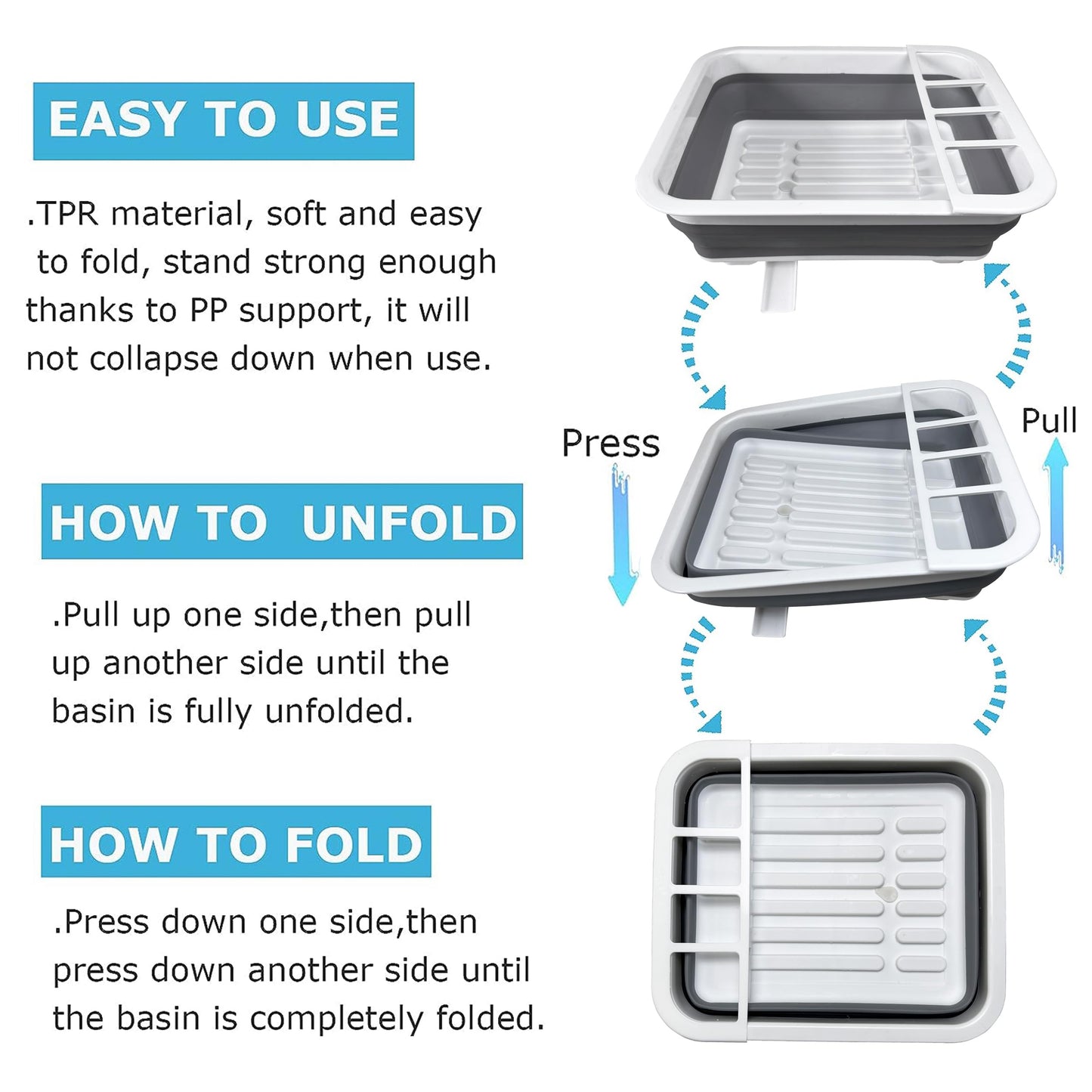 Collapsible Dish Drainer with Drain Plug and Swivel Spout, Space-Saving, Portable Dish Rack for Kitchens, RVs, Campers and Travel Trailers