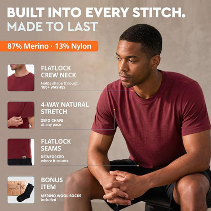Merino Wool T-Shirt for Men - Lightweight Base Layer Undershirt | Perfect for Equestrian Activities