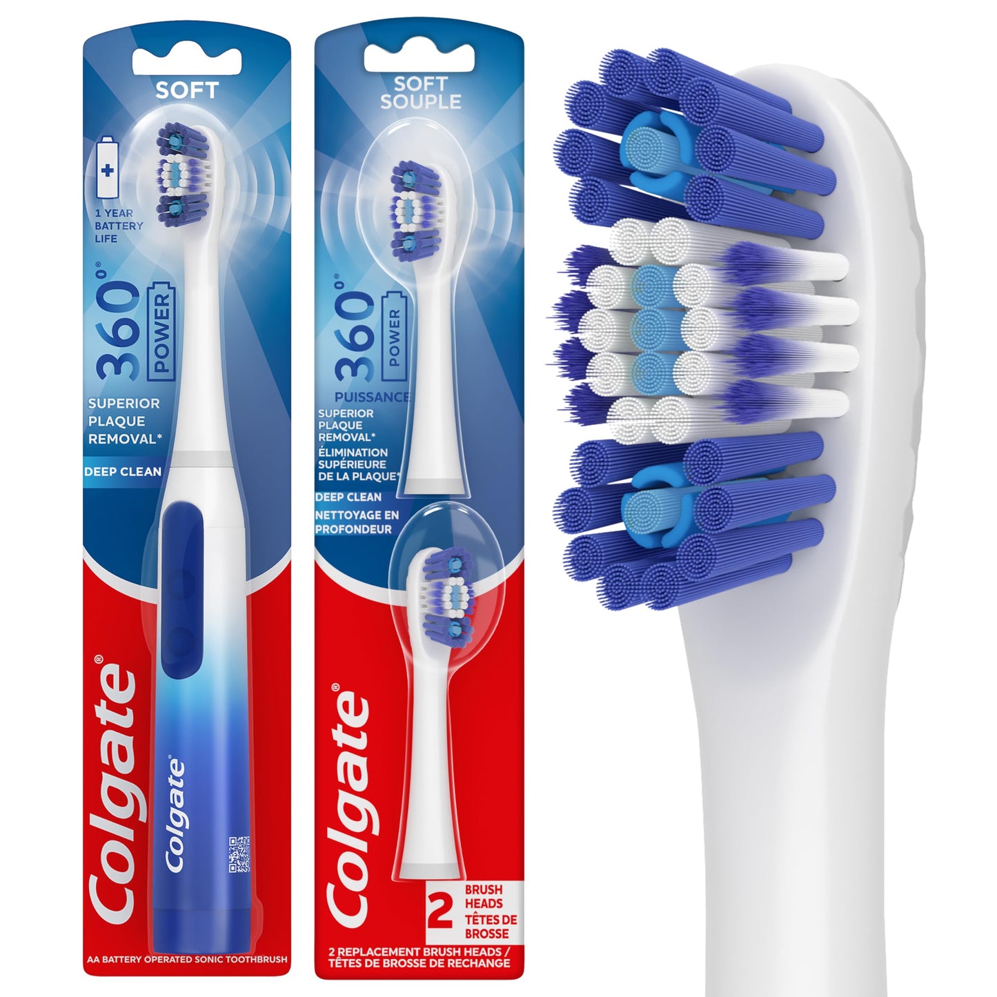 Colgate 360 Floss Tip Sonic Powered Battery Toothbrush Refill Pack - 2ct