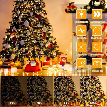 2 Pack 16.5Ft 100 LED Fairy Lights Battery Powered, Outdoor Waterproof Warm White String Lights with Remote, Dimmable Twinkle Lights for Bedroom Wedding Party Classroom Tree Christmas Decoration