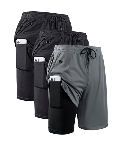 JWJ Mens 2 in 1 Running Shorts Quick Dry Gym Athletic Workout Clothes with Side Pockets