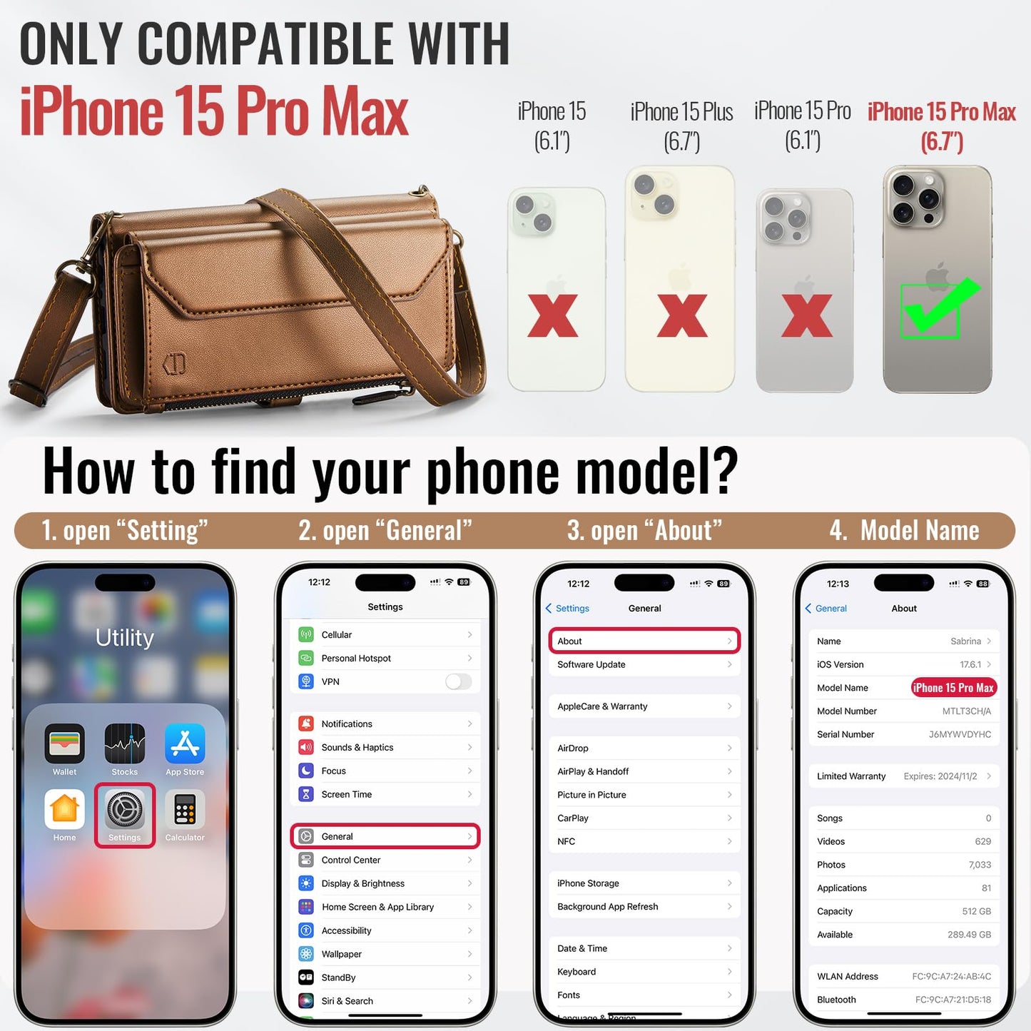 Strapurs Wallet Case Compatible with iPhone 15 Pro Max RFID Blocking 10-Card Holder Soft PU Leather Magnetic Snap Shoulder Strap Zipper Pocket Phone Case Fit for iPhone 15 Pro Max 6.7" - Brown