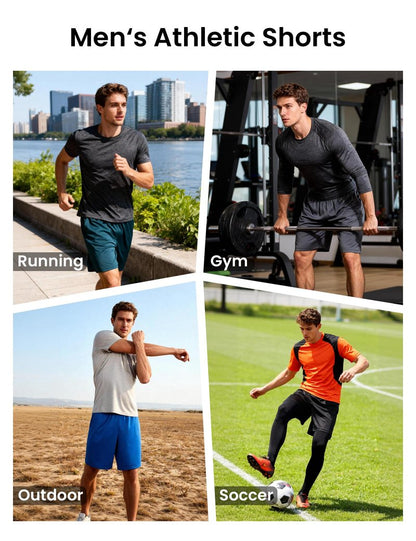 BVNSOZ Men's Athletic Shorts with Pockets and Elastic Waistband Quick Dry Workout Shorts for Men, Black x 2, Navy, Dark Grey, Light Grey, XL