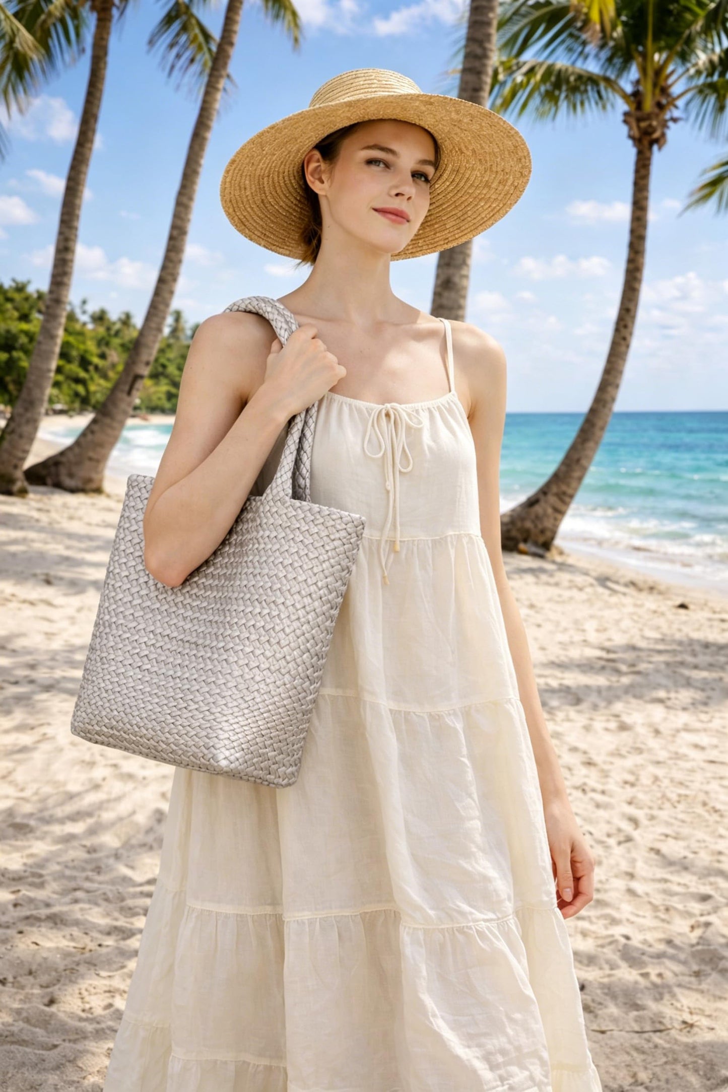 BAGOK Woven Tote Bag for Women, Handwoven Vegan Leather Shoulder Bag with Zipper Clutch, Large Tote Purse for Work, Travel, Beach & Weekend Getaway