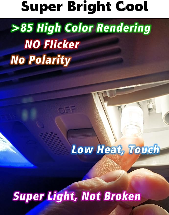T10 194 168 LED Dome Light Bulbs, 300lm 6000K White Super Bright 2825 W5W LED Interior Bulbs, 3w AC/DC12V-24V T10 Wedge for RV Car Dome Map Door Courtesy Trunk License Plate Light, Non-Dimmable, 2pcs