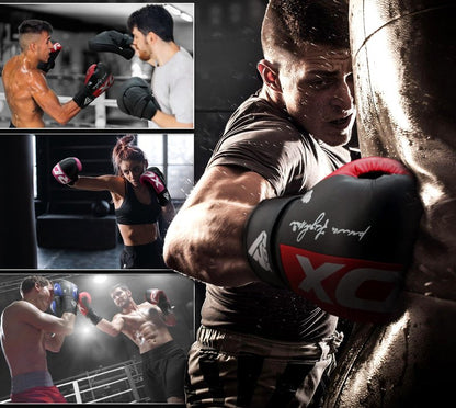 RDX Boxing Gloves, Maya Hide Leather Training Gloves for Muay Thai, Kickboxing, Sparring, Punch Bag, Punching Bag, Kickboxing Gloves, Martial Arts Training, Home Gym, Men, Women, 8 10 12 14 16 oz