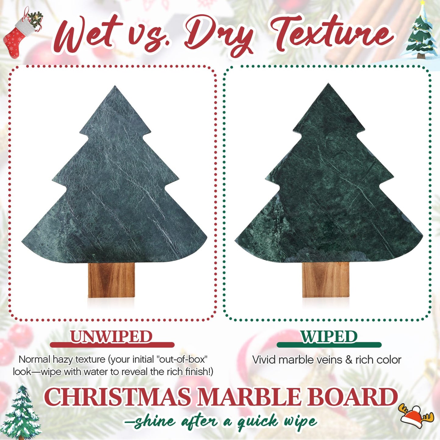 10 Pcs Christmas Tree Charcuterie Board Gift Set with Marble Wood Cutting Serving Tray Cheese Knives Fork Honey Stick Wine Stopper Flavoring Dish Kitchen Utensils Gifts for Xmas Holiday Party Favor