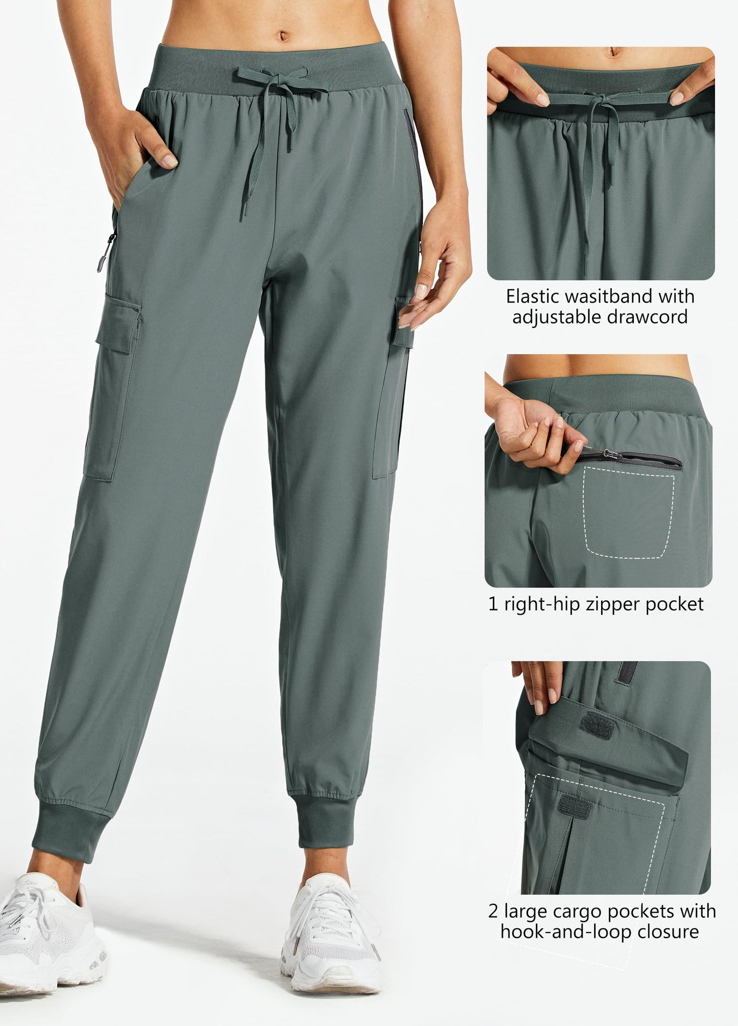 Libin Women's Cargo Joggers Lightweight Quick Dry Hiking Pants Athletic Lounge Casual Travel, Metropolis Gray M