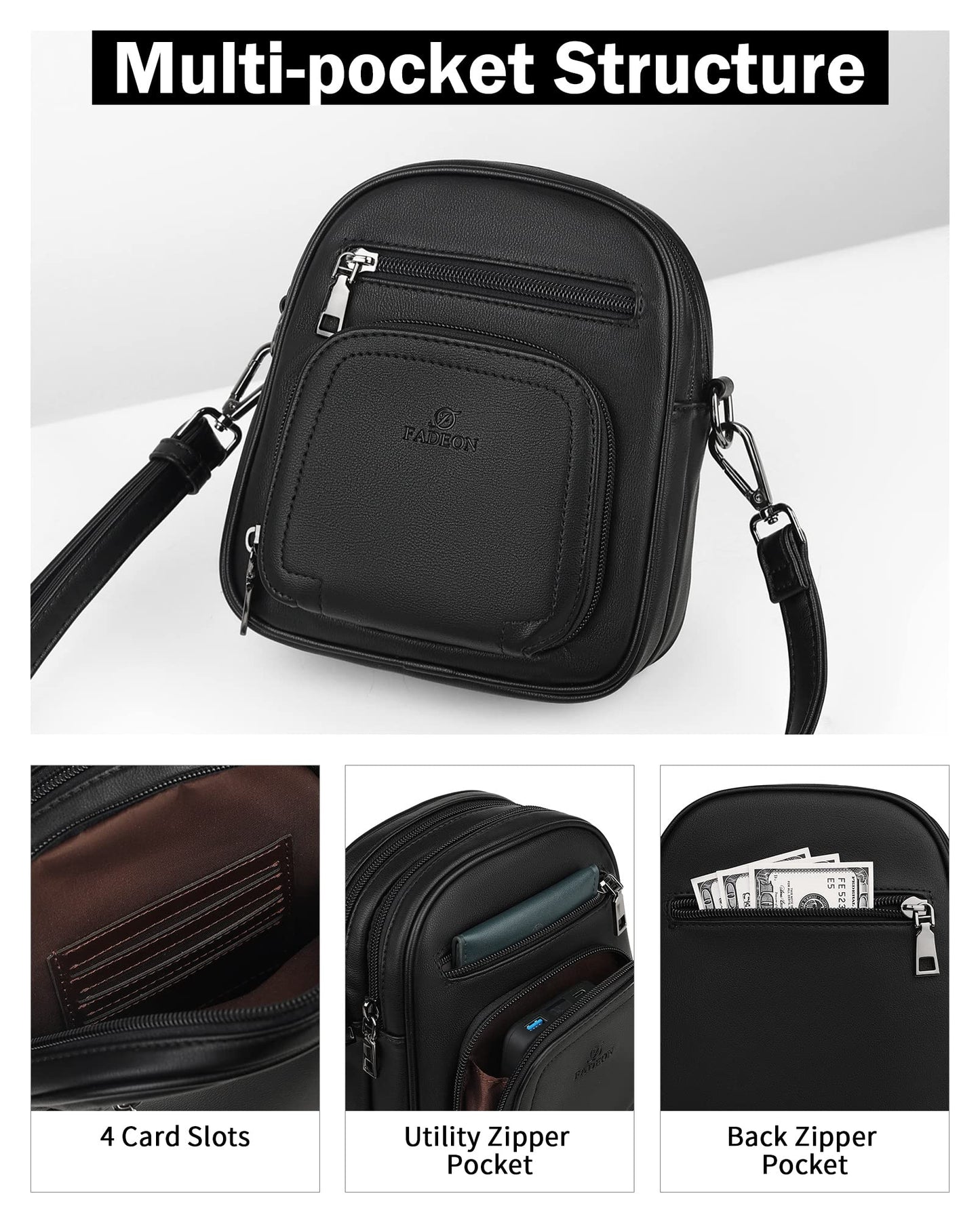 FADEON Small Purses for Women Crossbody Bags, Designer PU Leather Mini Cross Body Purse Travel Shoulder Bag Card Slots