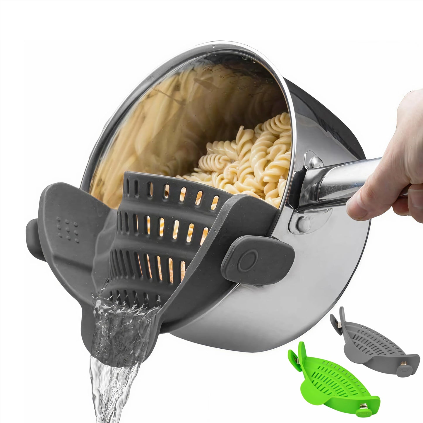 Kitchen Gizmo Snap N' Strain Clip On Strainer for Pots and Pans - Collapsible Silicone Pasta Strainer and Kitchen Gadget for Cooking - Easy to Use, Heat Resistant and Space Saving Colander - Green