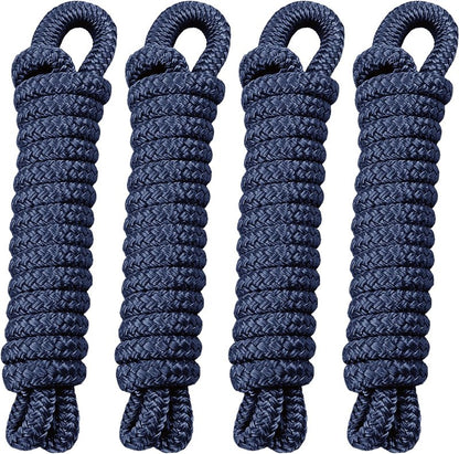 PACTHSD 3/8" x 10' Boat Fender Lines (4-Pack) - Double Braided Nylon Dock Lines for Boats - Marine Grade Fender Ropes with 6" Eye Loop - Soft, Durable Boat Accessories for Pontoon and Small Boats