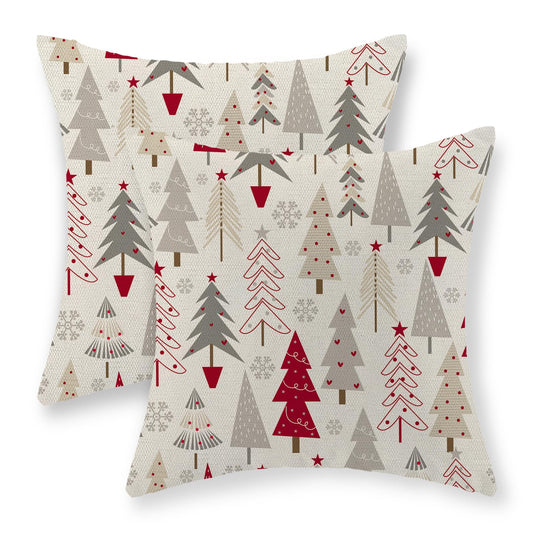 Christmas Pillow Covers 16x16 Set of 2 Christmas Decor Linen Pillowcase Geometric Colorful Christmas Tree Throw Pillows Winter Farmhouse Holiday Decorations Cushion Covers for Couch Home Sofa