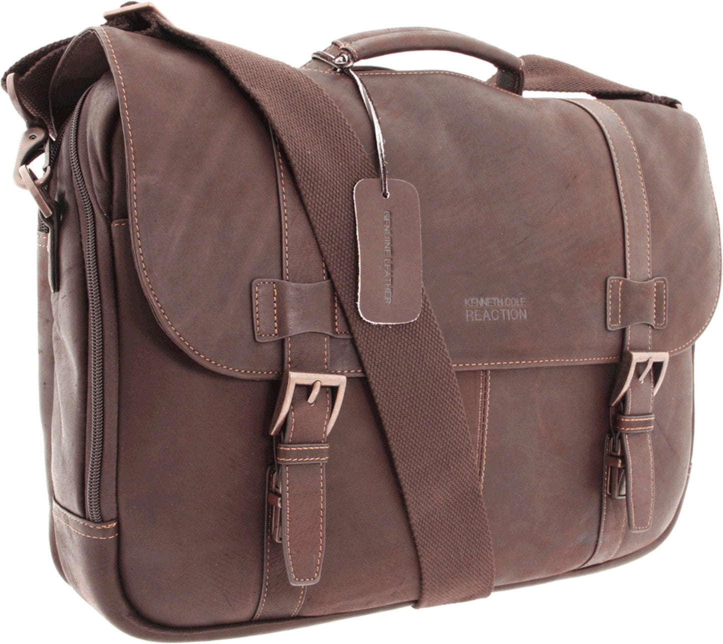 Kenneth Cole REACTION Show Business 16" Colombian Leather Business Laptop Portfolio Messenger Bag, Brown