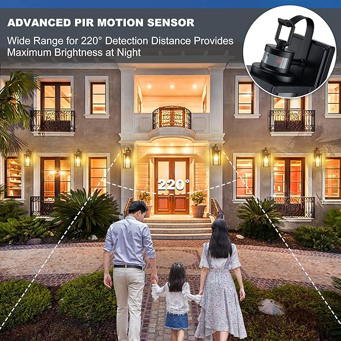Pia Ricco Motion Sensor Outdoor Wall Lantern, Dusk to Dawn Lighting Sconce, Modern Matte Black Exterior Light Fixture, Waterproof Mount Porch Lights With Clear Glass for Garage, ETL Listed