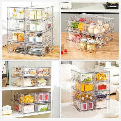 Clemate 6Pack Pantry Organizers and Storage,Clear Stackable Kitchen Storage Organizer,Foods Organizer Bins with Handles, Easily Assemble for Bathroom, Kitchen, Refrigerator, Pantry, Cabinet, Closet