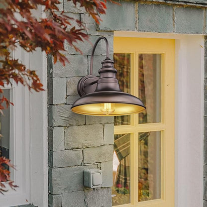 Outdoor Barn Light Fixture Farmhouse Wall Mount Light Gooseneck Wall Sconce Exterior Wall Lighting Fixture Industrial Bronze Finish Lantern for Porch with Gold Interior, 2Pack, RZ004-2PACK ORB