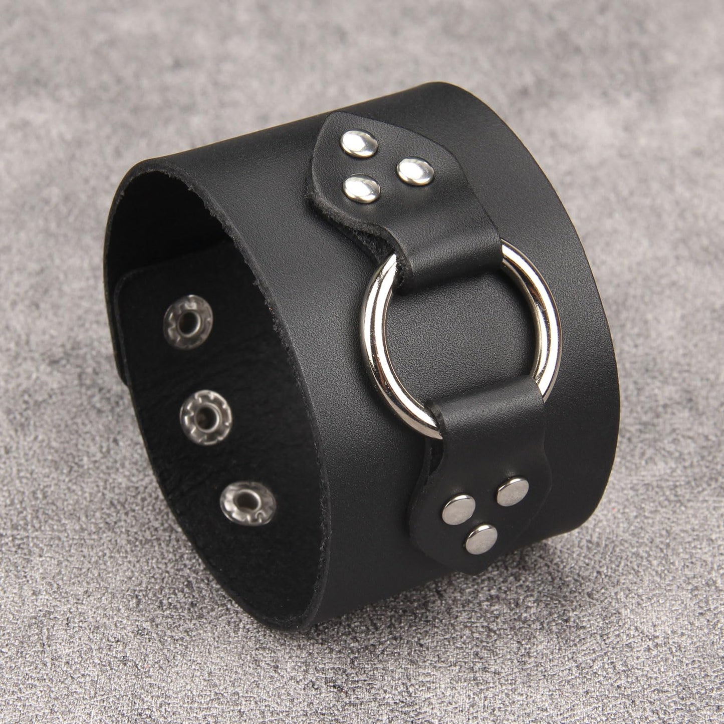 Jeilwiy Mens Cuff Bracelet Punk Rock Bracelets Black Leather Bracelet for Men Women Plain Punk Leather Snap Bracelets